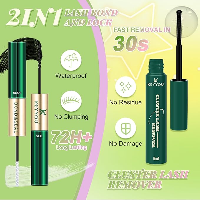 KEYYOU LASH Clusters kit 144pcs with Colored Eyelash Clusters Individual Eyelash Extension Kit 8-18mm with Lash Bond Seal Remover Applicator for DIY Lashes Extensions at Home(C01)