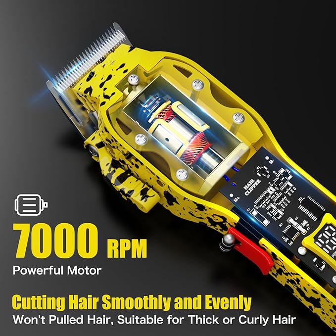 Professional Hair Clippers for Men, Cordless Barber kit for Hair Cutting & Grooming, Hair Clippers Set for Barber Haircut with LED Display 8 Fade Taper Combs(Yellow)