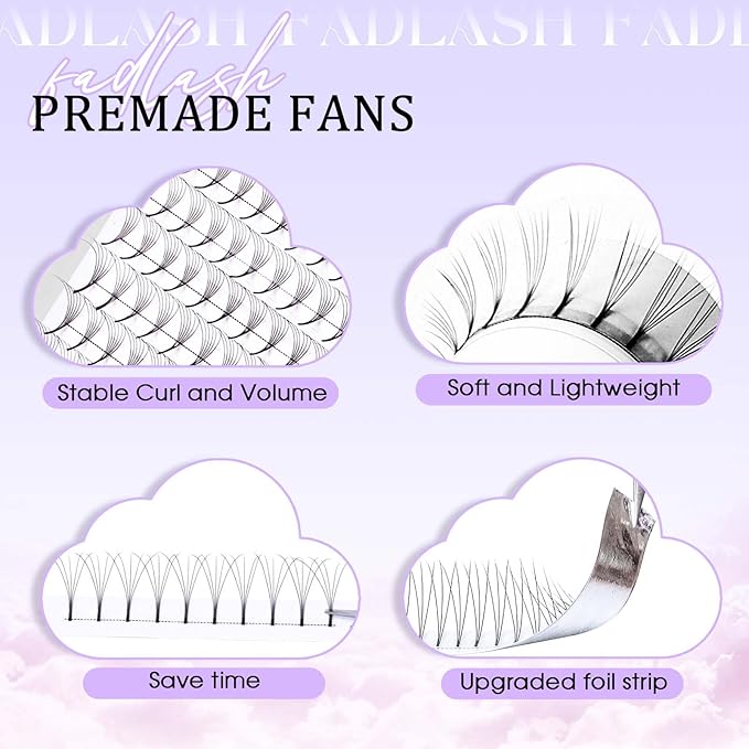 FADLASH Premade Lash Fans D Curl Premade Fans Eyelash Extensions 6D 0.07 Volume Lash Fans Premade Handmade Premade Lash Extensions Fans (6D-0.07D-13mm)