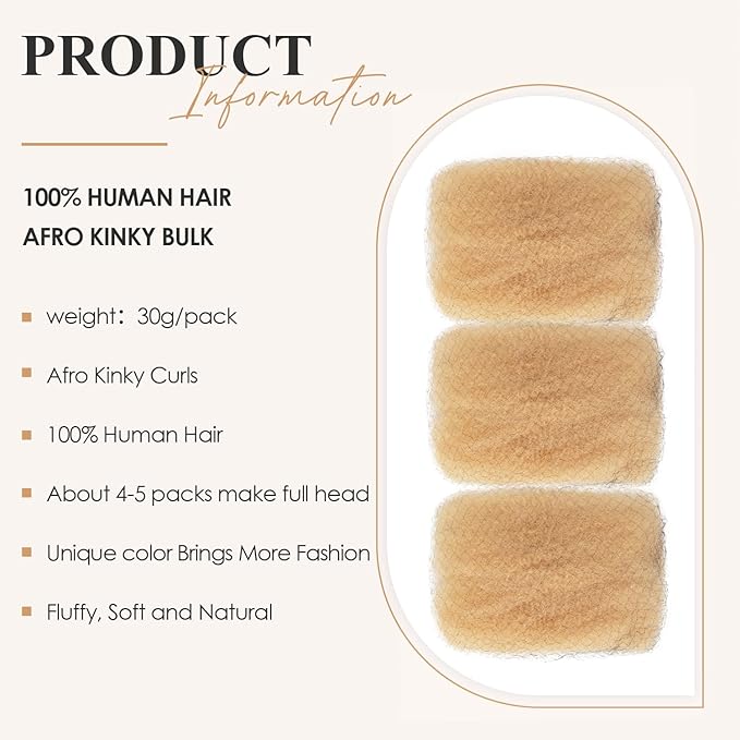613 Afro Kinkys Bulk Human Hair For Twists, Afro Kinky-Curly Human Hair Bulk For Dreadlocks Extensions,Bulk Human Braiding Hair Afro Kinky Twist Extensions Natural And Soft(20 Inch, 30g/Pack)