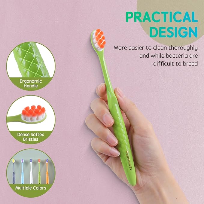 Extra Soft Toothbrushes for Adults, with 20000 Micro Nano Bristles, for Sensitive Teeth and Gum Recession (Compact Head, 5 Count, Family Value Set)