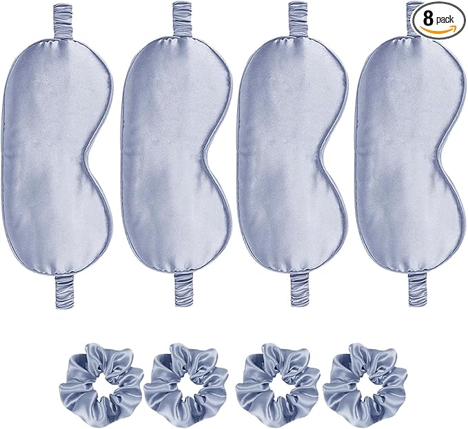 Satin Eye Mask 8Pcs Silk Sleep Masks Silky Blindfold Eyeshade Blackout Eyes Cover Scrunchies Hair Ties Travel Wedding Gifts