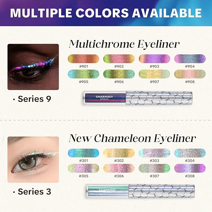 CHARMACY Chameleon Liquid Eyeliner, Liquid Glitter Eyeliner, Highly Pigmented, Metallic MultiColor Shifting waterproof Eyeliner, Ultra-Fine Tip, Longwearing, Smudge-proof (#307)