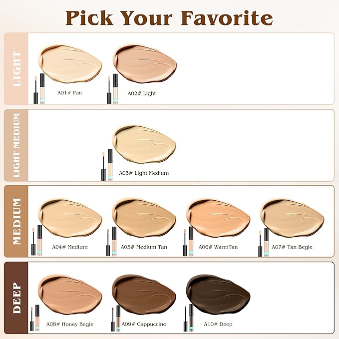 Under Eye Concealer, Full-Coverage Concealer Foundation Makeup for Older Women, Covers Blemishes & Under-Eye Circles, Spots, Matte Finish, Redness & Discoloration, Vegan & Cruelty-Free A01#Fair