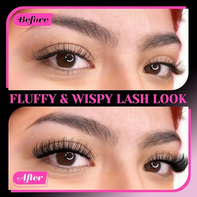 Veleasha Russian Strip Lashes with Clear Band Looks Like Eyelash Extensions D Curl Lash Strips 10 Pairs Pack (DT05)