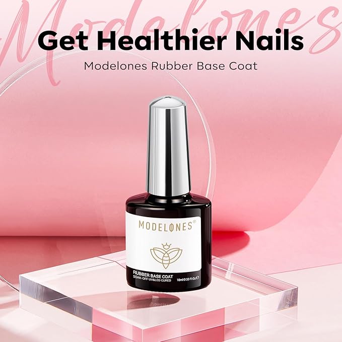 modelones Builder Rubber Base Gel for Nails, Light Milky Baby Pink 6 in One Nude Color Base Coat Strengthen Apex Building Extension Long Last Protect Soak Off Manicure for Fragile Nail Art DIY Home