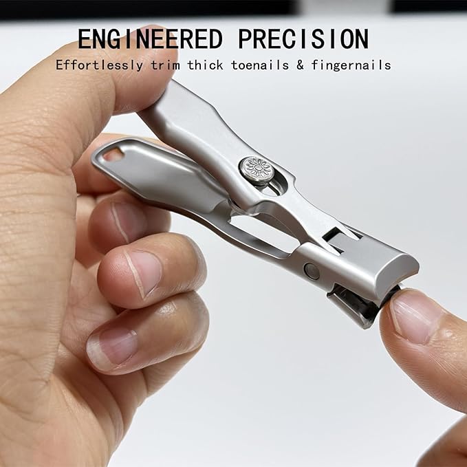 German Nail Clippers for Men, Women & Seniors with Thick Nails - Heavy Duty Ultra Sharp Stainless Steel Clippers with Wide Jaw, Anti-Splash Design, Safety Lock and Catcher