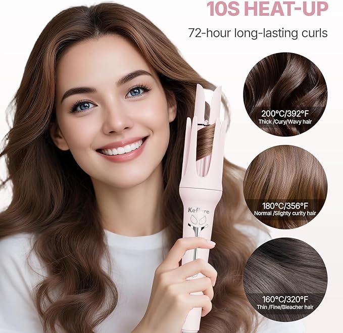Automatic Curling Iron 1 1/4 inch, Hair Curler with 3 Temperatures & 50 Million Ionic, 10s Fast Heating, 2-Way Rotation, Anti-Scald, Auto Shut-Off for Hair Styling, Dual Voltage for Travel