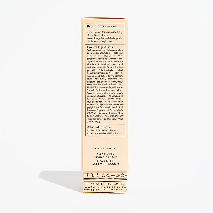 ALEX MD PhD Sunscreen for Face, Tinted Mineral Facial Sunscreen SPF 50+, Anti Aging Daily Defense Moisturizer for Sensitive and Post-Procedure Skin with Zinc Oxide, Chemical-Free, Coral Reef Friendly