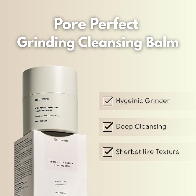 EARTHWARD Pore Perfect Grinding Cleansing Balm I Korean gentle make up remover I excellent for eye makeup I waterproof makeup I pore cleansing I blackheads I oil control