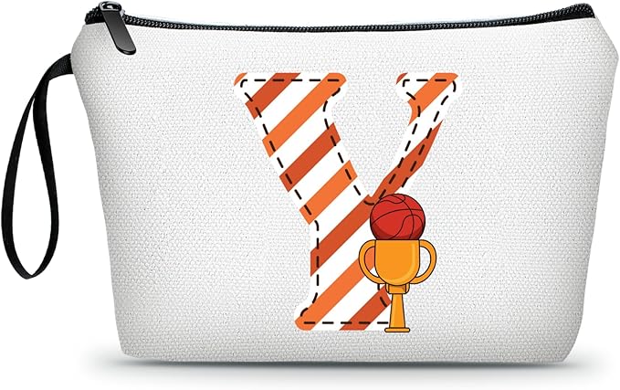 ARIOSEY Basketball Gifts Monogrammed Cosmetic Travel Makeup Bag Basketball Accessories Graduation Birthday Gifts for Girls Coaches Daughters Team Friend Mom Player-Y