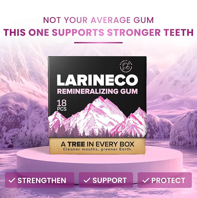 Larineco Remineralizing Gum with Nano Hydroxyapatite & Xylitol – Sugar-Free Xylitol Gum – Plastic-Free, Dye-Free, Aspartame-Free – Natural Base – 36 Pieces (18 Count (Pack of 2), Bubble Gum)