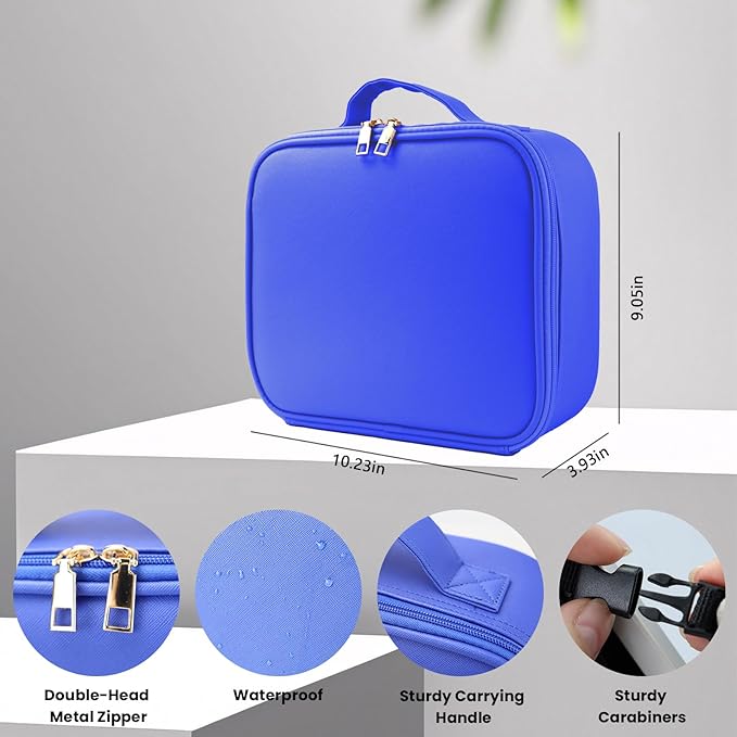 SUILU Travel Makeup Bag with LED Mirror and Light Makeup Travel Bag Organizer Portable Cosmetic Brush Organizer Bag with Adjustable Dividers for Cosmetics Makeup Brushes Toiletry (Dark Blue)