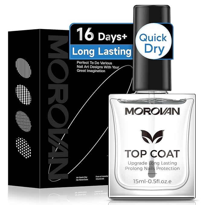 Morovan Top Coat Nail Polish: Clear Quick Dry High Glossy Nail Polish Shiny No Chip Long Lasting Air Dry Top Coat for Nail Art Manicure Salon Quality