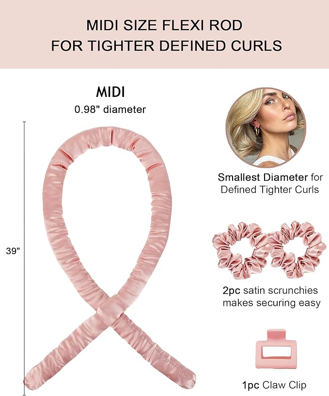 Satin Heatless Hair Curler Curling Rod Set, Soft Small Flexi Rods Hair Rollers Curlers to Sleep In No Heat Heatless Curls Overnight Blowout Rods for Short Hair & Medium Hair for Tight Curls