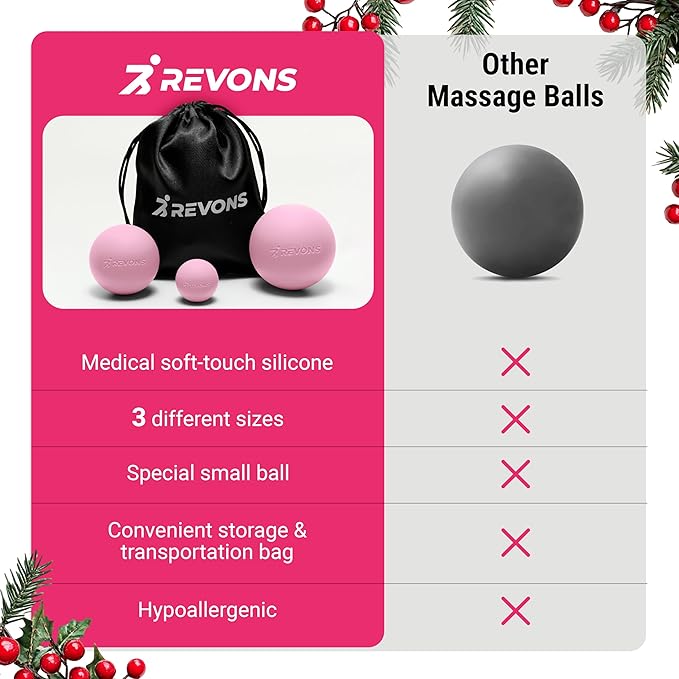 3 in 1 Massage Ball Set - Lacrosse Balls for Myofascial Release, Back Pain Relief, Face Fitness, Trigger Points, Yoga, Physical Therapy, Muscle Recovery and Soft Deep Tissue Massage (Pink)