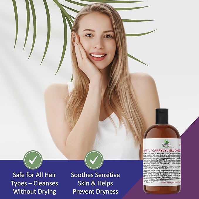 Dr Joe Lab Capryl Glucoside Liquid Surfactant - Caprylyl Natural, Plant Derived - DIY Skin Care - Shower Gels, Foaming, Body Soap, Shampoos Baby Products Face Cleansers - COCOJOJO (8 oz)