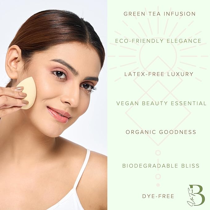 Bumfuzz Green Tea Beauty Sponge - Plant-Based, Eco-Friendly, Cruelty-Free, Dye-Free & Latex-Free Blender, Biodegradable & Vegan Makeup Sponge, Makeup Blender, Perfect for Liquid & Powder (3 count)