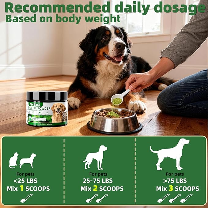 Dog Dental Powder,Dog Teeth Cleaning Powder and Cat Breath Freshener, Reduces Plaque & Bad Breath Off,Natural Herbal Blend of All Breeds -150 Grams