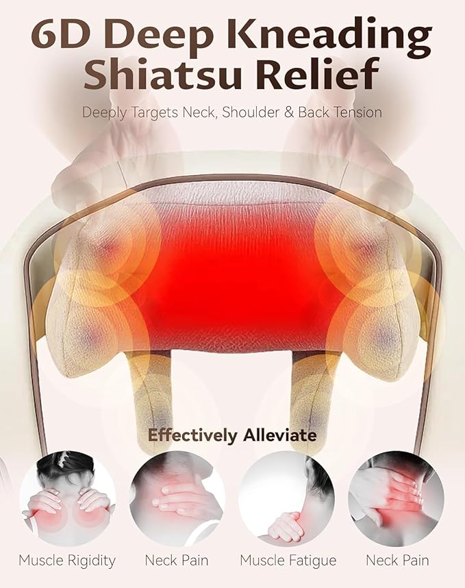 Neck Massager with Heat,Therapexa Neck Massager & Shoulder,6D Shiatsu Back Massager for Pain Relief Deep Tissue,Massager for Shoulder, Leg, Muscle Soreness(Khaki)