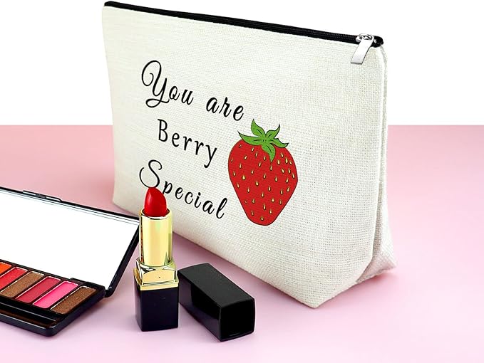 Mxrymvu Funny Strawberry Cosmetic Bag Fruit Lover Gift Makeup Bag Valentine's Gifts for Her Girlfriend Wife Couple Cute Strawberry Themed Gifts Birthday Gifts Strawberry Print Travel Makeup Pouch