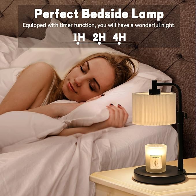 Candle Warmer Lamp with Timer, Candle Wax Warmer Adjustable Height Candle Lamp Warmer for Jar Candles, Christmas Gifts House Warming Gifts for Women (Black-Upgrade)