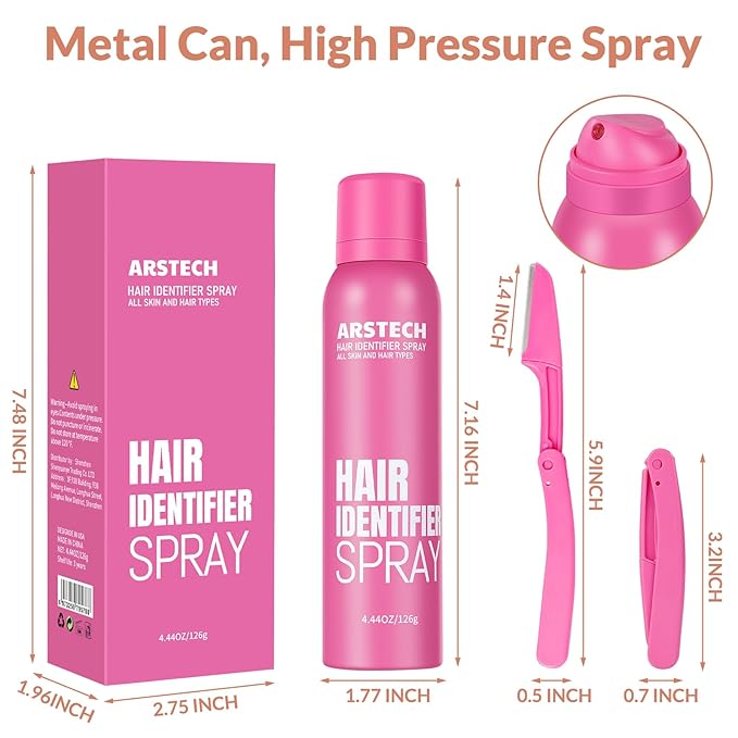 Hair Identifier Spray for Face Shaving Dermaplaning Tool 2 Pack Skin Body Dermaplaning Spray for Women with 8 Face Razor for Face Shaver Hair Removal Kit Excess Hair Dermaplane Razor for Women Face