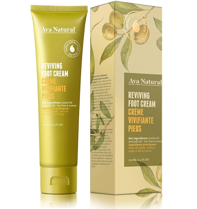Natural Foot Cream with Olive, Jojoba & Avocado Oils - Moisturizes and Refreshes Dry Feet - Fast-Absorbing, Non-Greasy Formula with Tea Tree & Lemon - 100ml / 3.4 fl oz