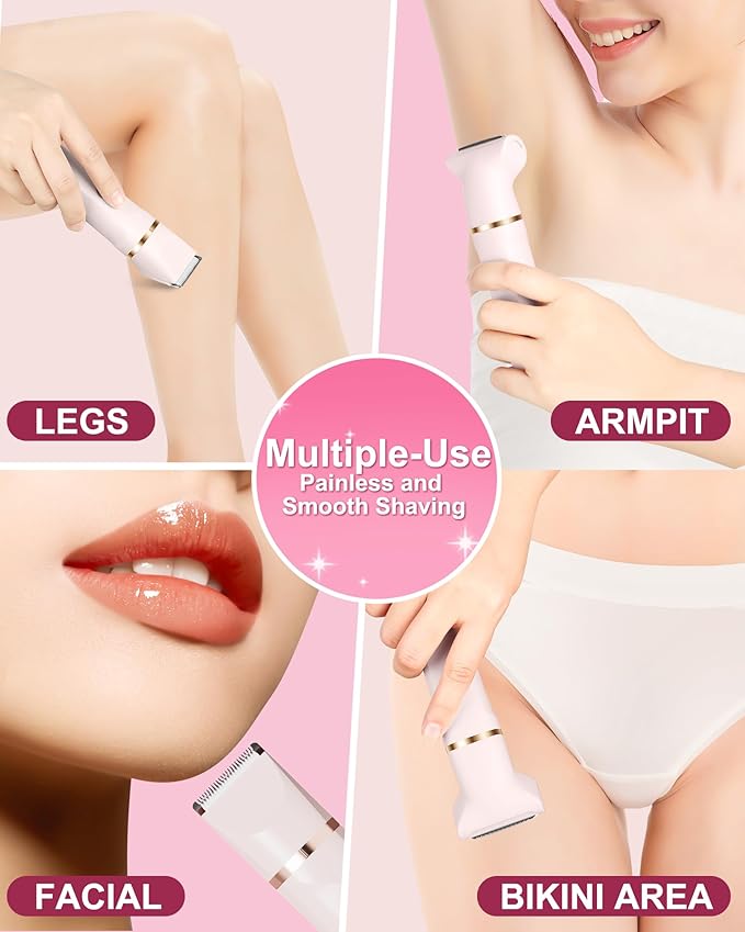 Bikini Trimmer for Women,3 in 1 Electric Shaver,IPX7 Waterproof Hair Trimmer Women USB Recharge (Pink)