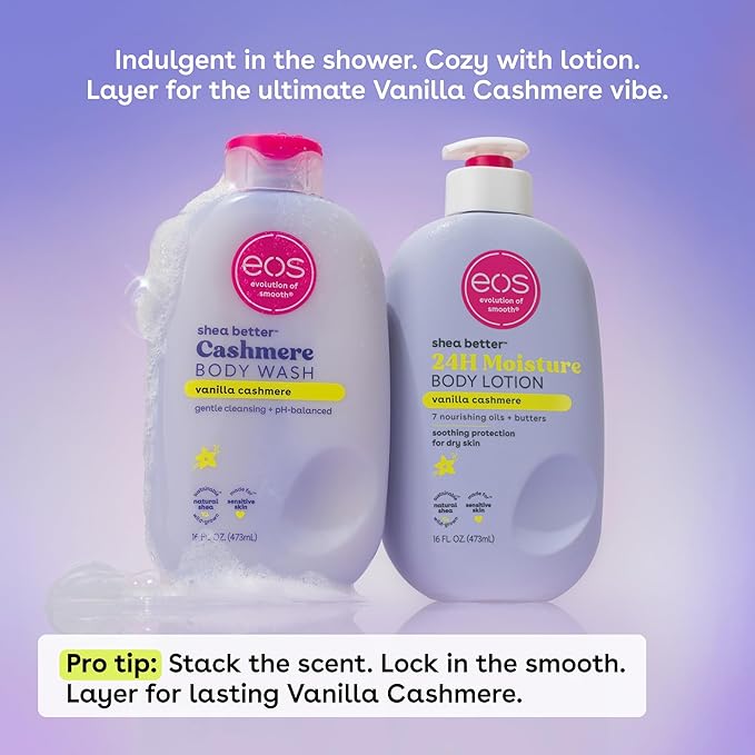 eos Shea Better Cashmere Body Wash, Vanilla Cashmere, Moisturizing and Nourishing, pH Balanced Creamy Gel Formula, Paraben & Phthalate Free, Sensitive Skin,16 fl oz