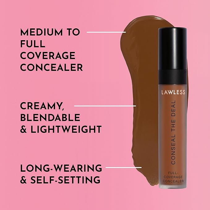 Lawless Conseal The Deal Lightweight Longwear Everyday Concealer - Clove - with Antioxidants and Caffeine to Reduce Dark Circles and Puffiness. Long-Wearing and Self-Setting, Silicone-Free - 5 ml.