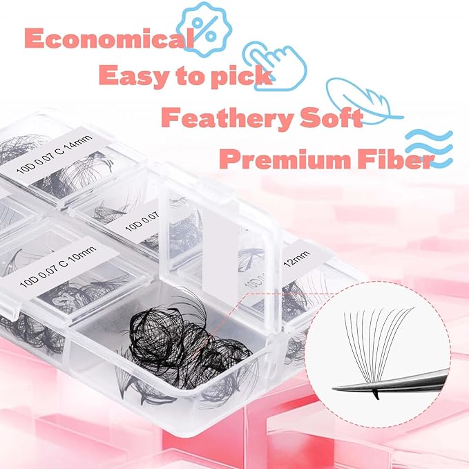 FADLASH Premade Fans Eyelash Extensions 300pcs 10D Premade Lash Fans C Curl Pre Made Fans Lash Extensions Volume Eyelash Extensions Premade Eyelash Fans Loose Fans (10D-0.07C-9-14mm)