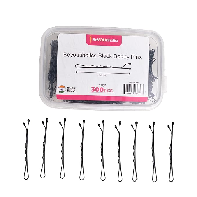 Set of 300 premium Bobby pins 50mm, secure hold and invisible wave hair grip perfect for women, girls, and hairdressers. clear storage box suitable for all hair types (Black)