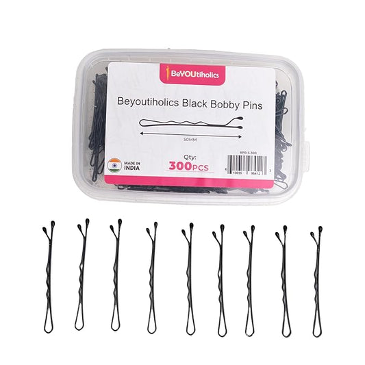 Set of 300 premium Bobby pins 50mm, secure hold and invisible wave hair grip perfect for women, girls, and hairdressers. clear storage box suitable for all hair types (Black)