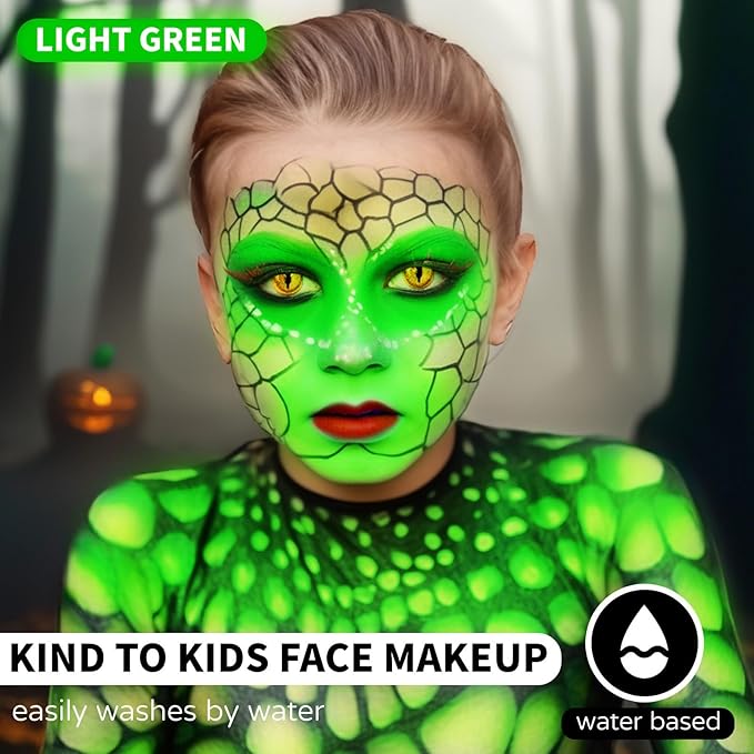 Go Ho Light Green Face Paint Stick,Green Accessories,Water Based Cream Body Paint Washable,Highly Pigmented,Smooth and Safe for Skin,Halloween Cosplay SFX Makeup
