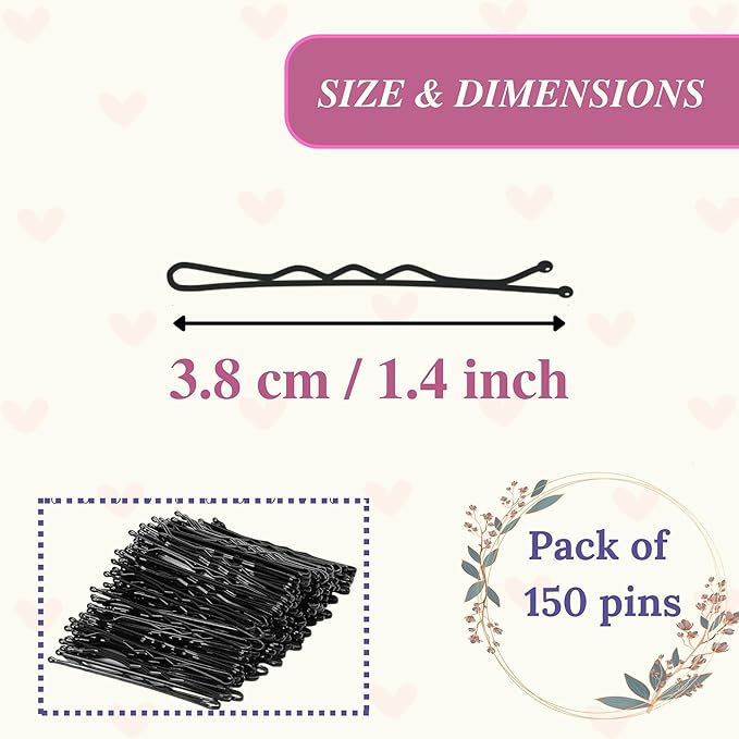 Set of 150 premium Bobby pins, measuring 38mm secure hold and invisible wave hair grip perfect for women, girls, and hairdressers, clear storage box, suitable for all hair types (Black)