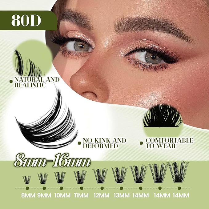 FADVAN Lash Clusters Kit 80D Lash Extension Kit 8-16mm Thick Cluster Eyelash Extensions Long Lash Clusters Soft Individual Lashes DIY with Lash Bond and Seal Lash Tweezers(80D, 0.07D, 8-16mm, Kit)