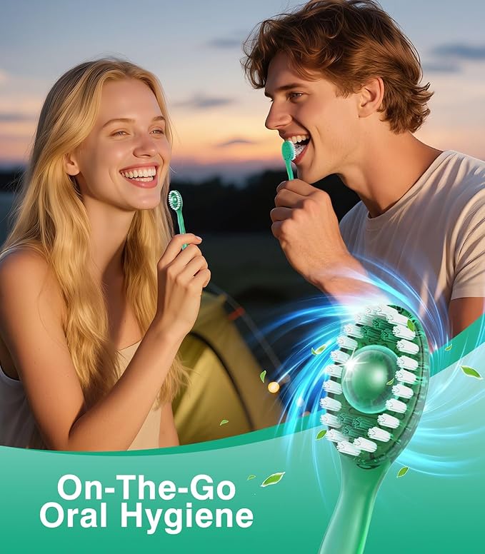 12 Pack 5 in 1 Disposable Mini Toothbrushes with Toothpaste, Floss, Pick & Tongue Scraper, Individually Wrapped, Portable Toothbrush Travel Set for Kids Adults, Green Tea Flavor