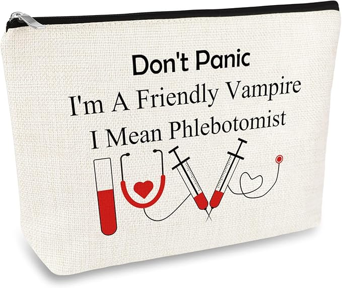 Funny Nurses Makeup Bag Gift Phlebotomist Gifts Phlebotomy Technician Phlebotomist Nurse Gifts Cosmetic Bag Pouch for Women Nurses' Day Birthday Gift for Technician Hematologist Medical Technologist
