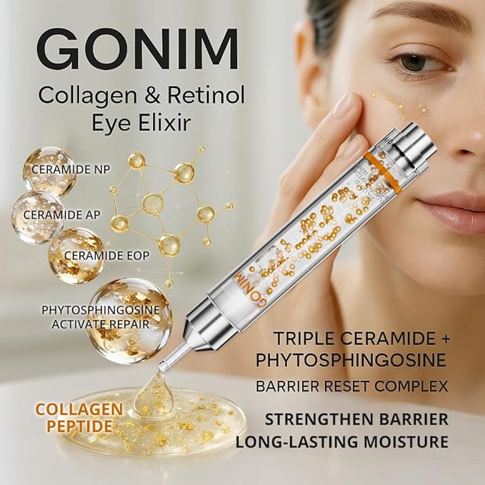 GONIM Eye Serum with Caffeine, Niacinamide, Collagen Peptides & Retinol Eye Cream for Fine Lines, Dark Circles and Puffiness, Anti Aging, Reduce Wrinkles, Uneven Skin Tone, Hydrating Gel Base,10ml