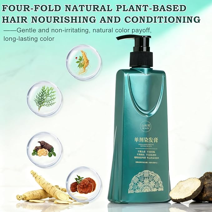 Mild Formula Long Lasting Hair Dye Set, Plant Extracts Hair Color for Gray Coverage, Herbal Hairs Dyes, Nourishing, Natural, Long-Lasting Shampoo 210ML (Natural Black)