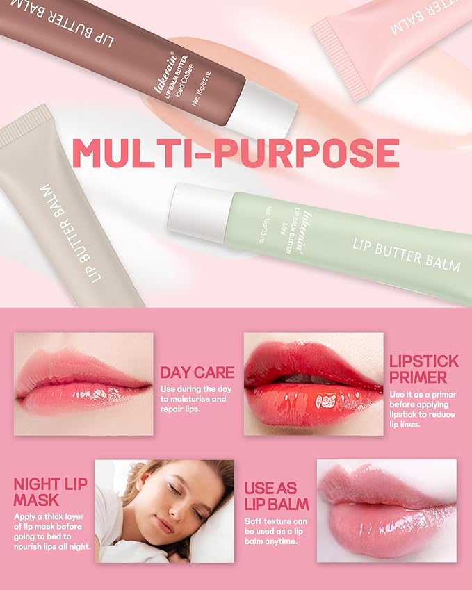 Tinted Lip Butter Balm,3 Colors Vanilla Brown Pink Lip Balm Hydrating Lip Gloss, Non Sticky High Shiny Lip Glow Oil Yummy Lip Stain Plumping Lip Tint Lip Mask Women Valentine's Day Makeup Gift-Set A