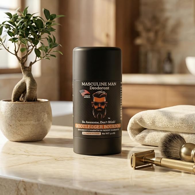 Deodorant for Men - Aluminum Free Mens Deodorant, Travel Size Natural Deodorants, Sweat Protection for Underarm, Stain-Free Deodorants, Made in USA, 3.2oz (2 Pack, Bootlegger Bourbon)