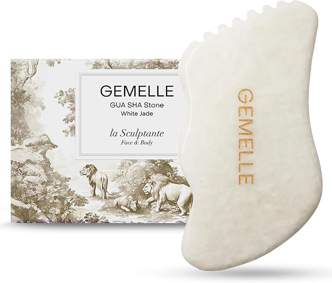 GEMELLE White Jade Gua Sha Tool | 10x Award Winner | Pure Jade Gua Sha Stone, Face Sculpting Tool, Gua Sha Facial Tools, Lymphatic Massage, Body Gua Sha Tool, Guasha Tool for Face | Gifts for Women