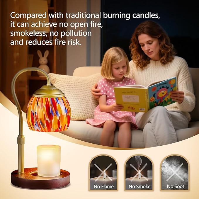 Red Glowing Candle Warmer Lamp with Timer - Adjustable Height & 4 Dimming Levels, Festive Fall Decor for Home, Kitchen, Office | Holiday Gifts for Women