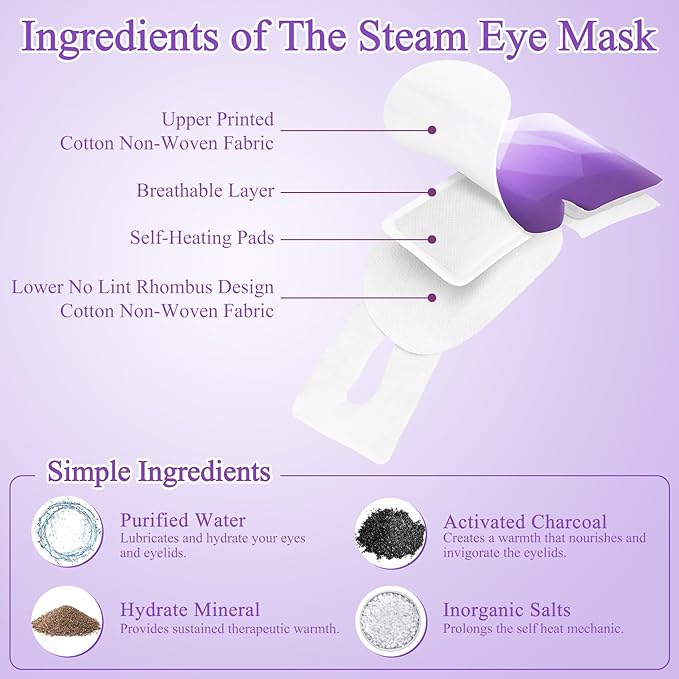 FRSHMORN 32 Packs Steam Eye Mask, Heated Eye Mask for Sleeping, Warm Compress for Eyes, Self Heating Disposal Steam Mask Comfortable Sleep Mask for Home, Office, Spa, Travel Essentials (Lavender)