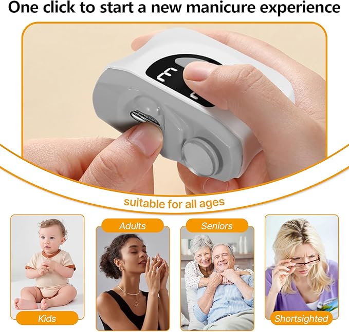 2 in 1 Improved Nail Clippers Set, Electric Nail Clipper, 2026 Improved Automatic Nail File Trimmer with Polishing for Kids, Adult, Seniors, Men, Caregivers (Gift Oblique Nail Clippers)-Grey