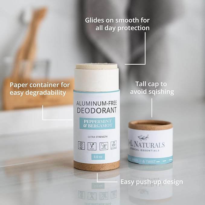 J&L Naturals Aluminum Free Deodorant for Men & Women | 100% Natural Ingredients With Coconut Oil, Shea Butter, & Essential Oils | Sustainable, Eco-Friendly (Peppermint & Bergamot, 3.0 Oz (Pack of 2))