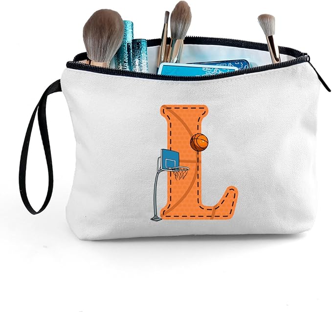 ARIOSEY Basketball Gifts Monogrammed Cosmetic Travel Makeup Bag Basketball Accessories Graduation Birthday Gifts for Girls Coaches Daughters Team Friend Mom Player-L