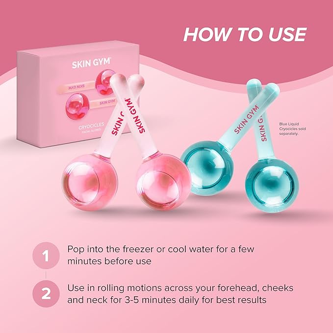 Skin Gym Ice Globe Beauty Balls, Pink Liquid Cryocicles, Cooling Face Roller for Smooth Skin & Enhanced Glow